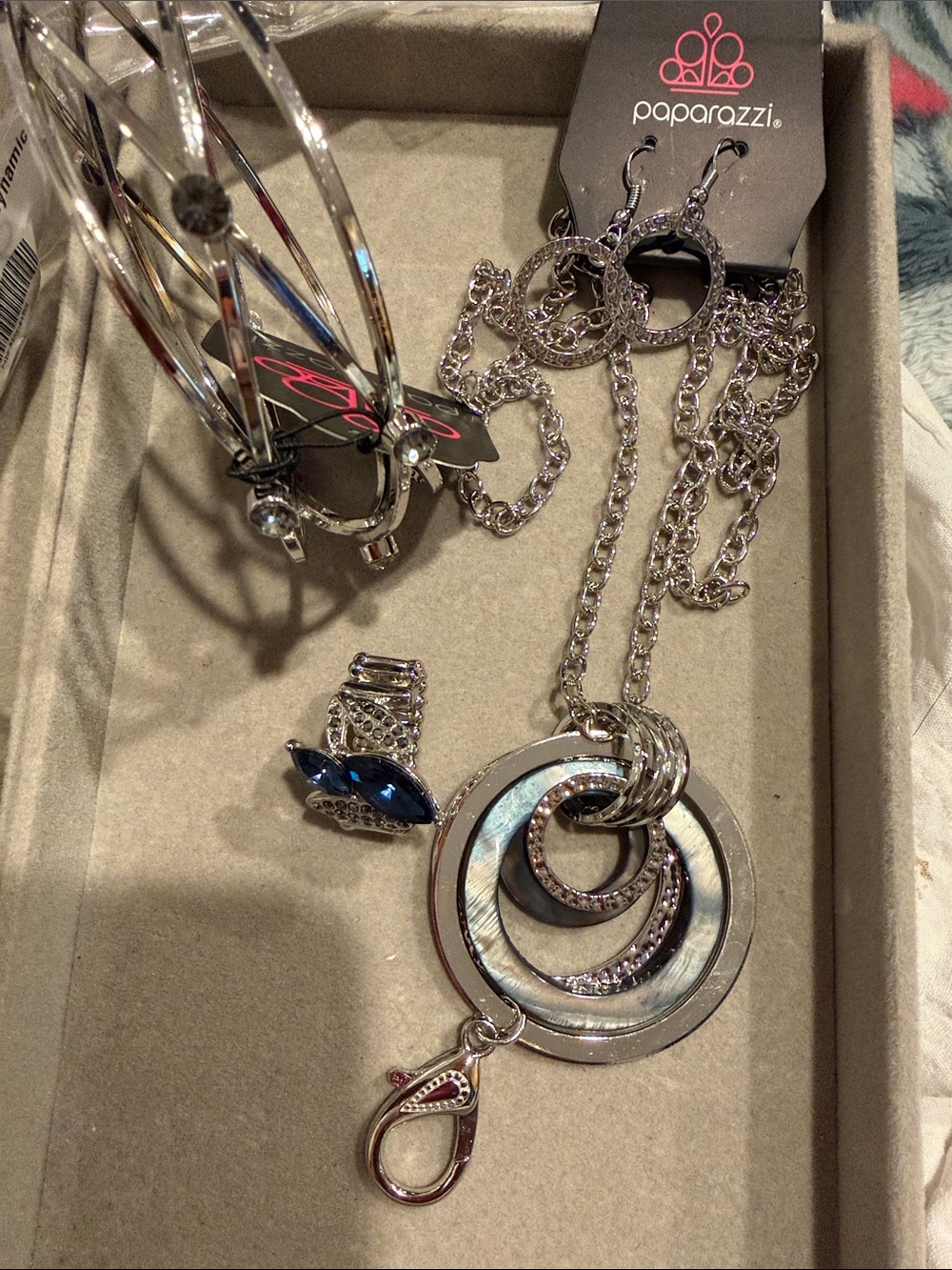 Paparazzi Silver-Tone Layered Circle Pendant Necklace with Blue Accent